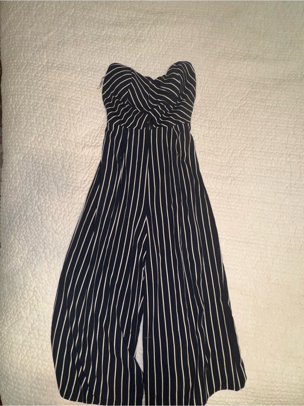 Charlotte Russe Navy and White Strapless Wide-Leg Jumpsuit